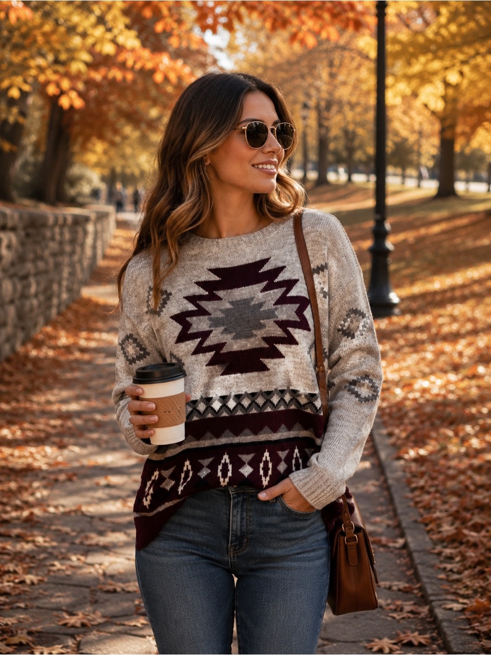 American Eagle Outfitters Womens L Sweater Native Southwestern Print Crew Neck